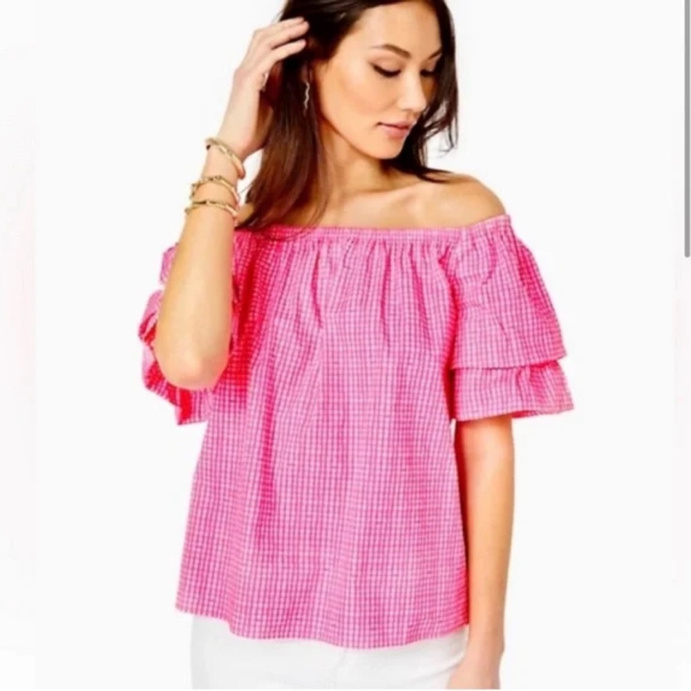 NWT Lilly Pulitzer Frankee off the shoulder top in Pink Isle- Large